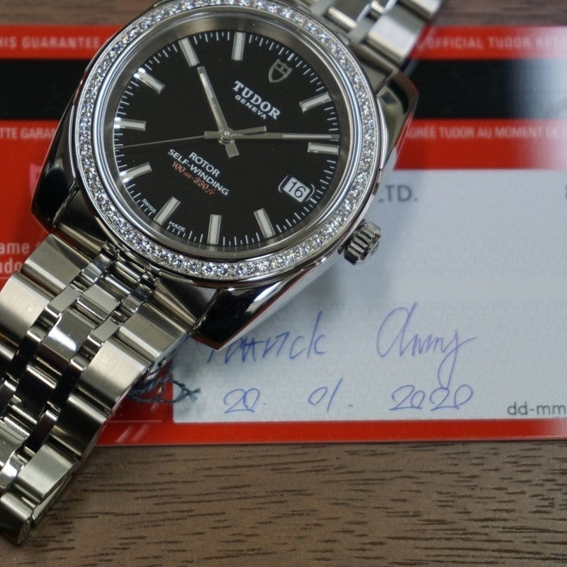 チューダー【TUDOR】 クラシックデイト38 型番21020 ブラック文字盤 ダイヤベゼル未使用